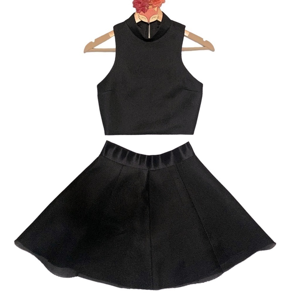 Express TWO ITEM SET mesh cutout mock neck top size XS and matching skirt size S